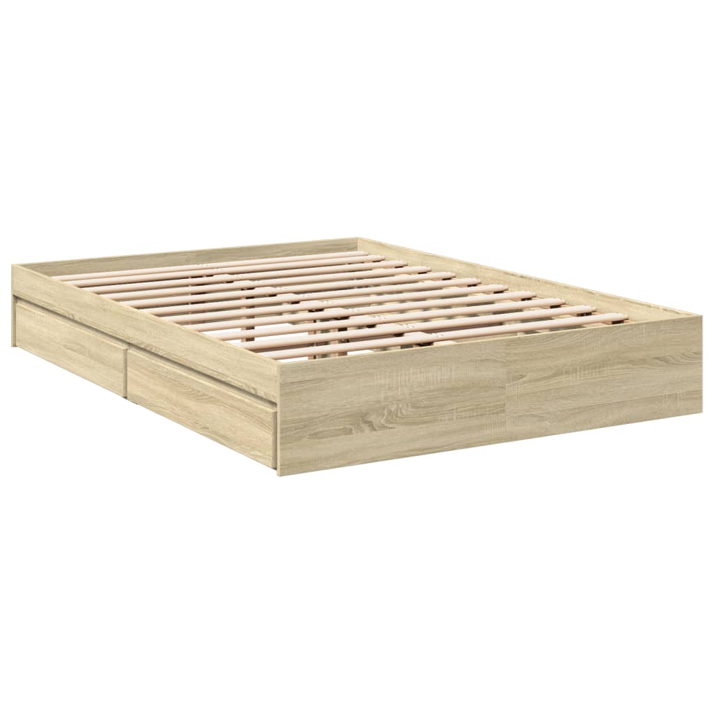 vidaXL Πλαίσιο Κρεβατιού με συρτάρια Sonoma Δρυς 135x190εκ. Επεξ. Ξύλο