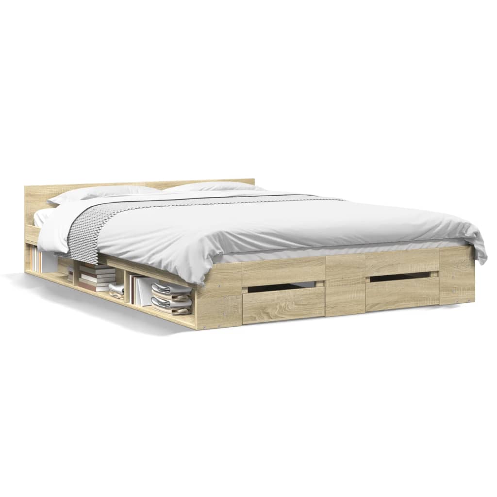 vidaXL Πλαίσιο Κρεβατιού με Συρτάρια Sonoma Δρυς 150x200εκ. Επεξ. Ξύλο