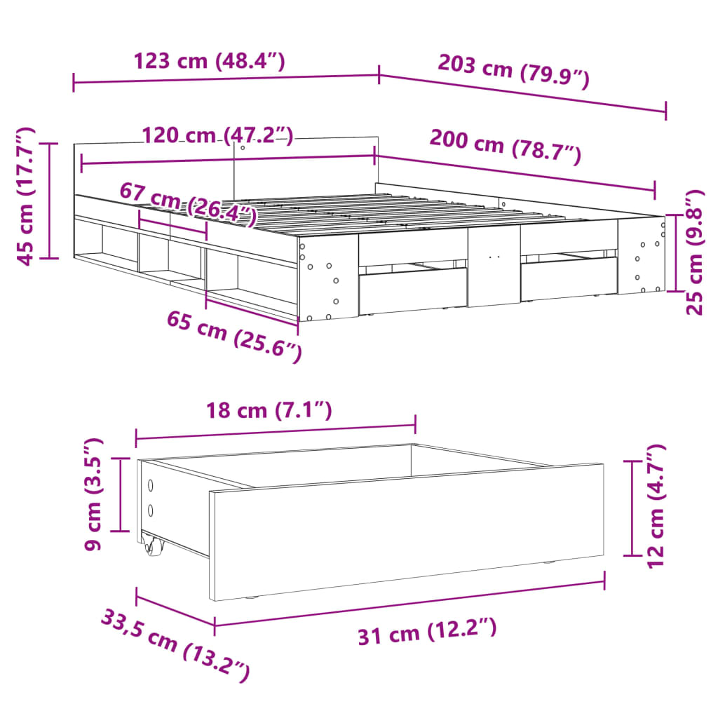 vidaXL Πλαίσιο Κρεβατιού με συρτάρια Sonoma Δρυς 120x200εκ. Επεξ. Ξύλο