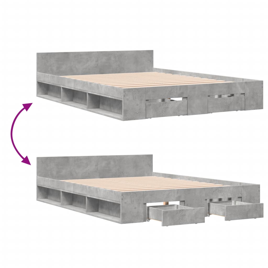 vidaXL Πλαίσιο Κρεβατιού με συρτάρια Γκρι Σκυρ. 120x200 εκ. Επεξ. Ξύλο
