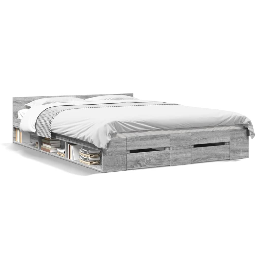 vidaXL Πλαίσιο Κρεβατιού με συρτάρια Γκρι sonoma 140x190εκ. Επεξ. Ξύλο