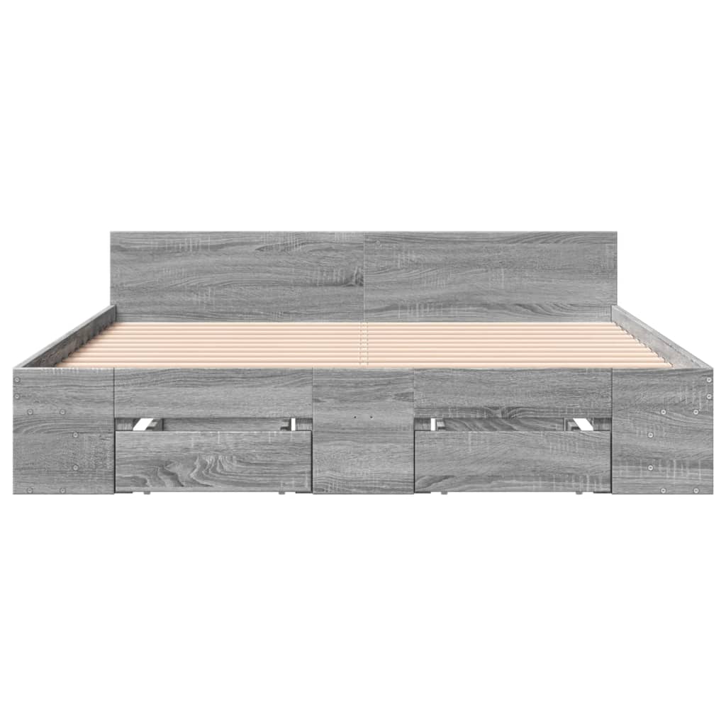 vidaXL Πλαίσιο Κρεβατιού με συρτάρια Γκρι sonoma 140x190εκ. Επεξ. Ξύλο