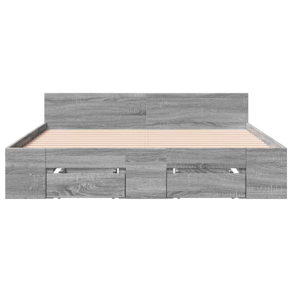 vidaXL Πλαίσιο Κρεβατιού με συρτάρια Γκρι sonoma 135x190εκ. Επεξ. Ξύλο