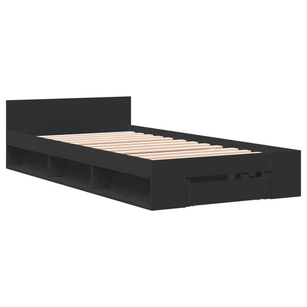 vidaXL Πλαίσιο Κρεβατιού με Συρτάρια Μαύρο 90x190 εκ. Επεξ. Ξύλο