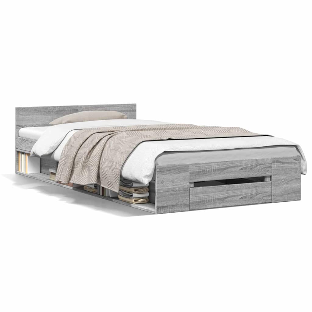 vidaXL Πλαίσιο Κρεβατιού με Συρτάρια Γκρι Sonoma 90x190εκ. Επεξ. Ξύλο