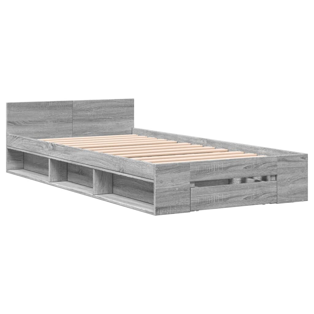 vidaXL Πλαίσιο Κρεβατιού με Συρτάρια Γκρι Sonoma 90x190εκ. Επεξ. Ξύλο