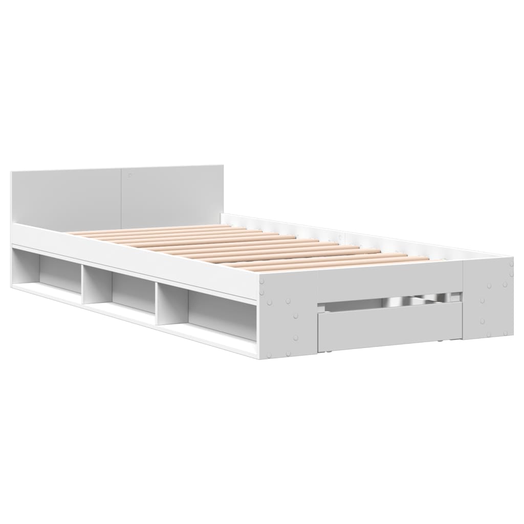vidaXL Πλαίσιο Κρεβατιού με Συρτάρια Λευκό 75x190εκ Επεξεργασμένο Ξύλο