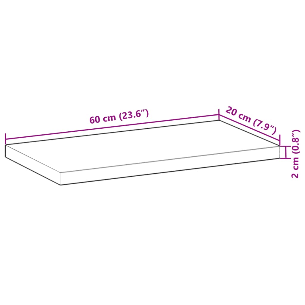 vidaXL Ράφι Πλωτό 60x20x2 εκ. από Μασίφ Ξύλο Ακακίας χωρίς Επεξεργασία