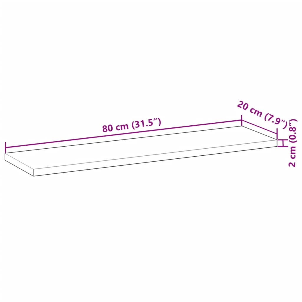 vidaXL Ράφι Πλωτό 80x20x2 εκ. από Μασίφ Ξύλο Ακακίας χωρίς Επεξεργασία