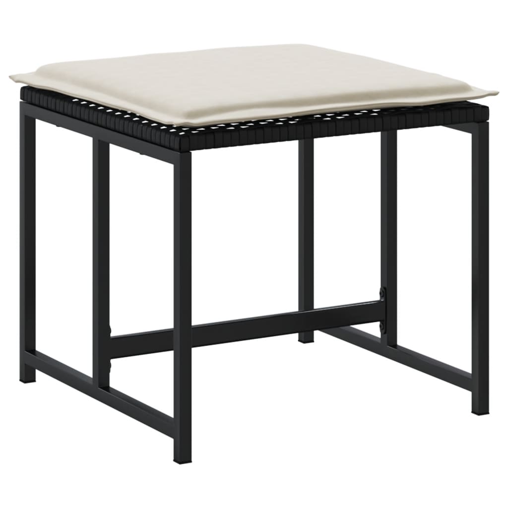 vidaXL Σκαμπό Κήπου 4 τεμ. Μαύρα από Συνθετικό Ρατάν με Μαξιλάρια