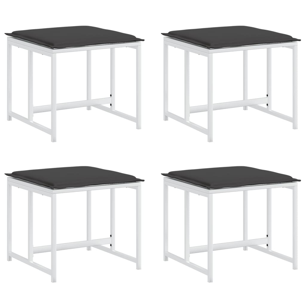 vidaXL Υποπόδια Κήπου 4 τεμ. Λευκά από Ατσάλι/Textilene με Μαξιλάρια