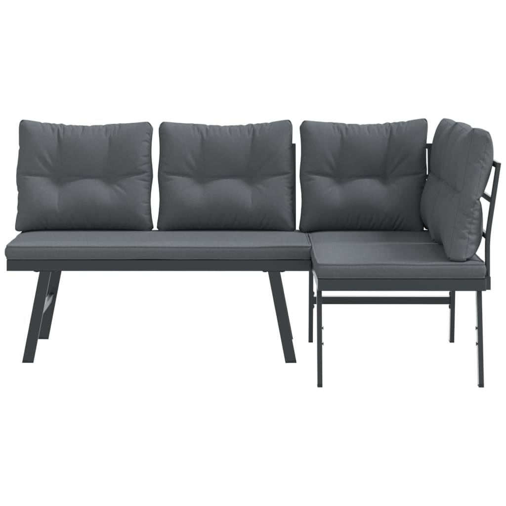 vidaXL Παγκάκια Κήπου 2 τεμ. Μαύρα Ατσάλι με Ηλεκτρ. Βαφή με Μαξιλάρια