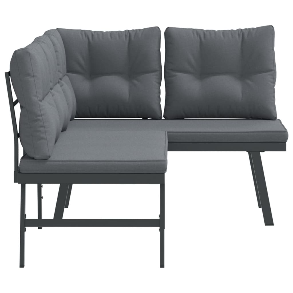 vidaXL Παγκάκια Κήπου 2 τεμ. Μαύρα Ατσάλι με Ηλεκτρ. Βαφή με Μαξιλάρια