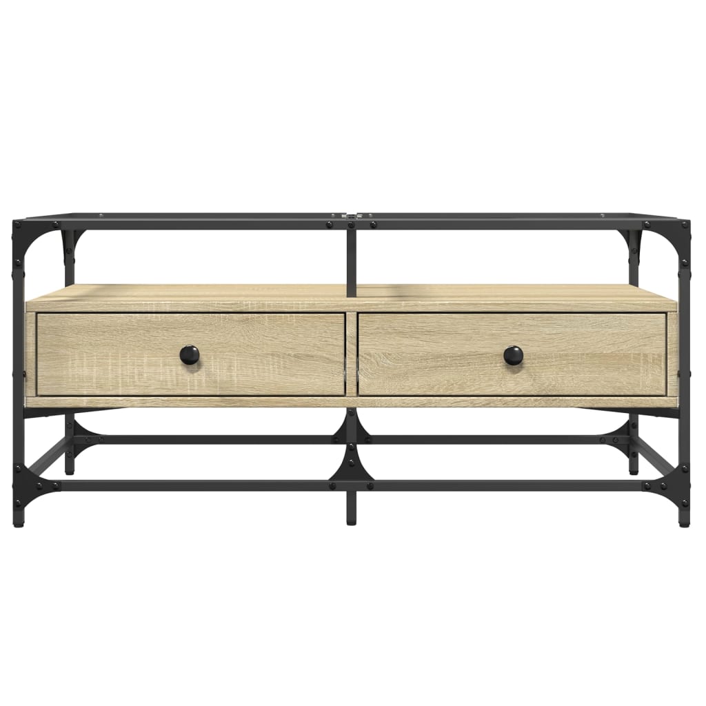 vidaXL Τραπεζάκι Σαλονιού Γυάλινη Επιφ Sonoma Δρυς 98,5x50x45εκ Ατσάλι