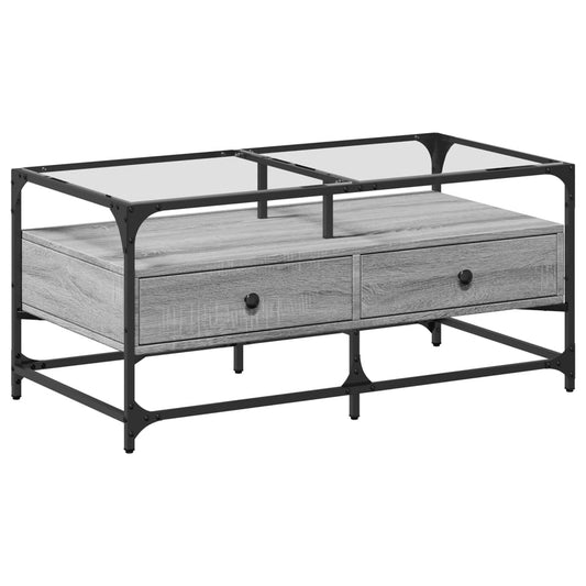 vidaXL Τραπεζάκι Σαλονιού Sonoma Γκρι 98,5x50x45εκ. με Γυάλινες Πόρτες