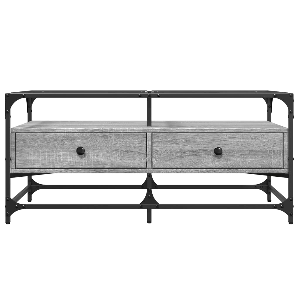 vidaXL Τραπεζάκι Σαλονιού Sonoma Γκρι 98,5x50x45εκ. με Γυάλινες Πόρτες