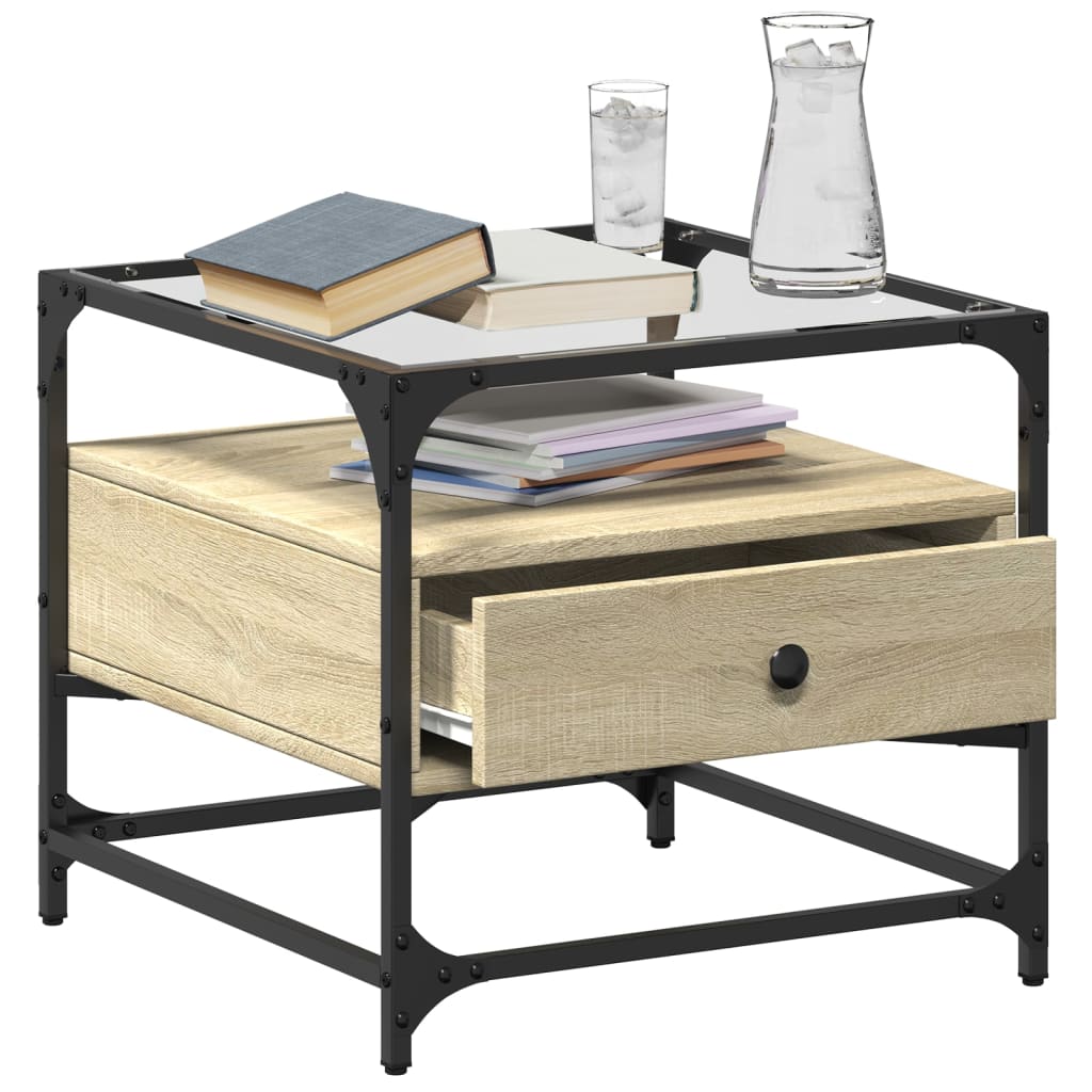 vidaXL Τραπεζάκι Σαλονιού Γυάλινη Επιφ. Sonoma Δρυς 50x50x45εκ. Ατσάλι