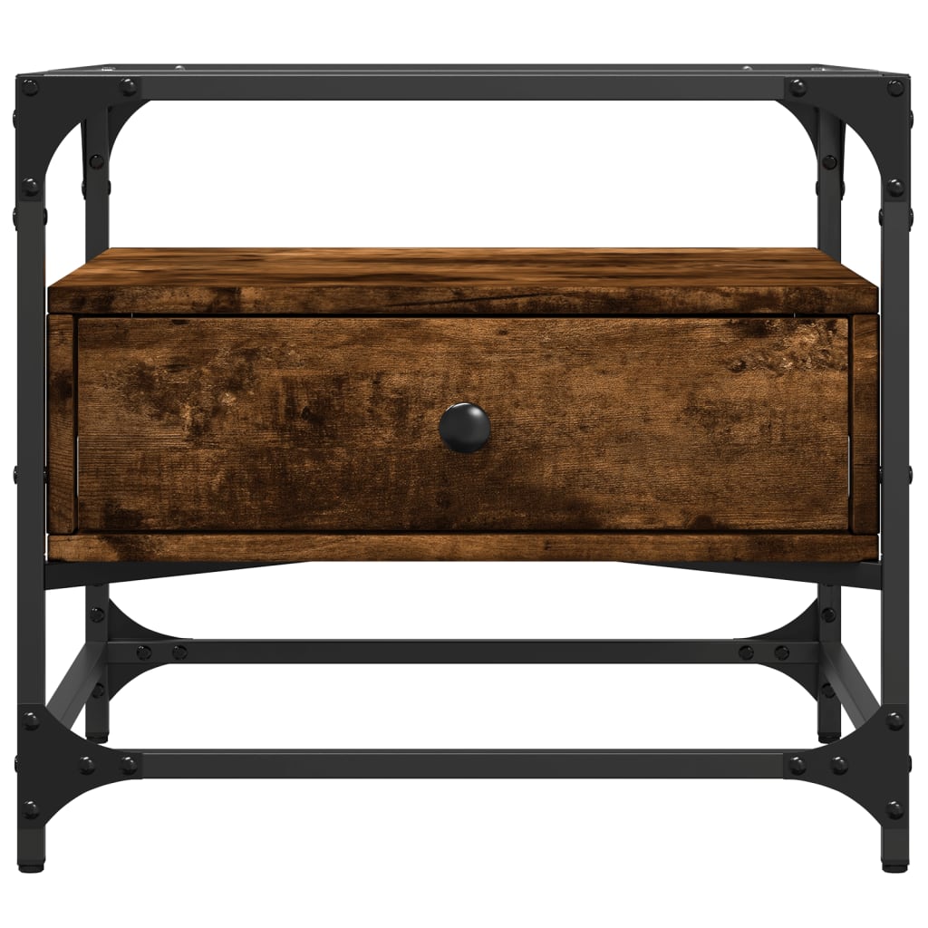 vidaXL Τραπεζάκι Σαλονιού Καπνιστή Δρυς 50x50x45εκ. με Γυάλινες Πόρτες