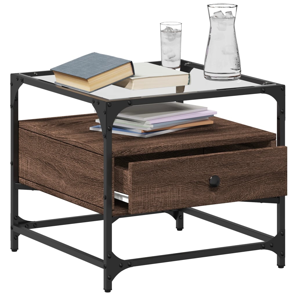 vidaXL Τραπεζάκι Σαλονιού Καφέ Δρυς 50x50x45 εκ. με Γυάλινες Πόρτες