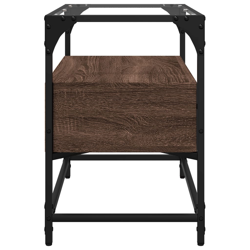 vidaXL Έπιπλο Τηλεόρασης Γυάλ Επιφάνεια Καφέ Δρυς 60x35x51 εκ Επ Ξύλο