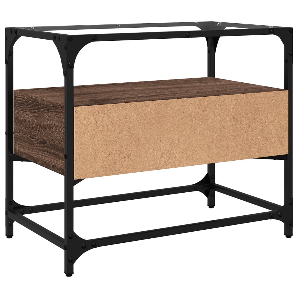 vidaXL Έπιπλο Τηλεόρασης Γυάλ Επιφάνεια Καφέ Δρυς 60x35x51 εκ Επ Ξύλο