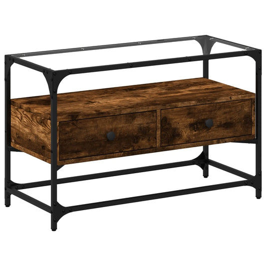 vidaXL Έπιπλο Τηλεόρασης Γυάλ Επιφάνεια Καπνιστή Δρυς 80x35x51 Επ Ξύλο