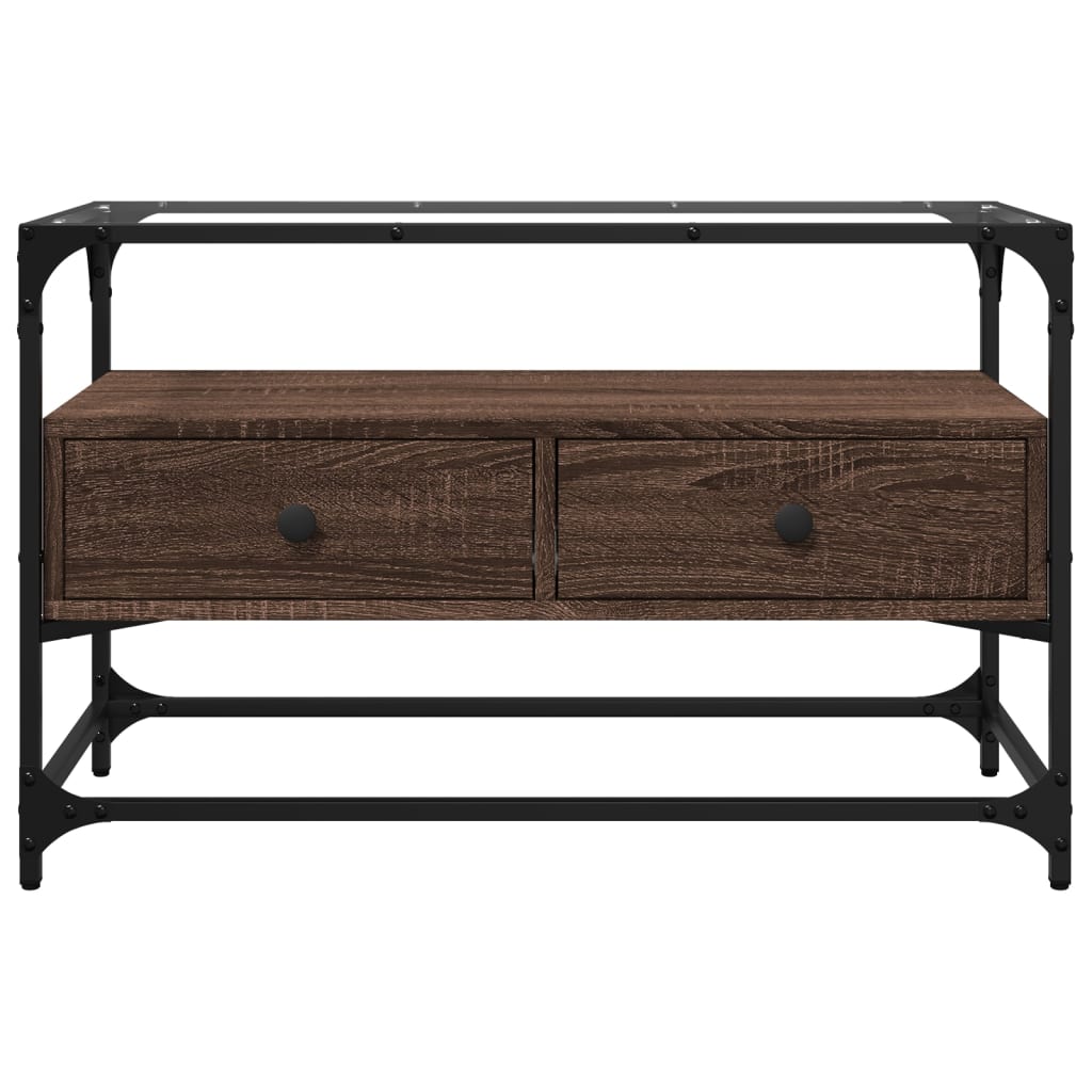 vidaXL Έπιπλο Τηλεόρασης Γυάλ Επιφάνεια Καφέ Δρυς 80x35x51εκ Επ Ξύλο