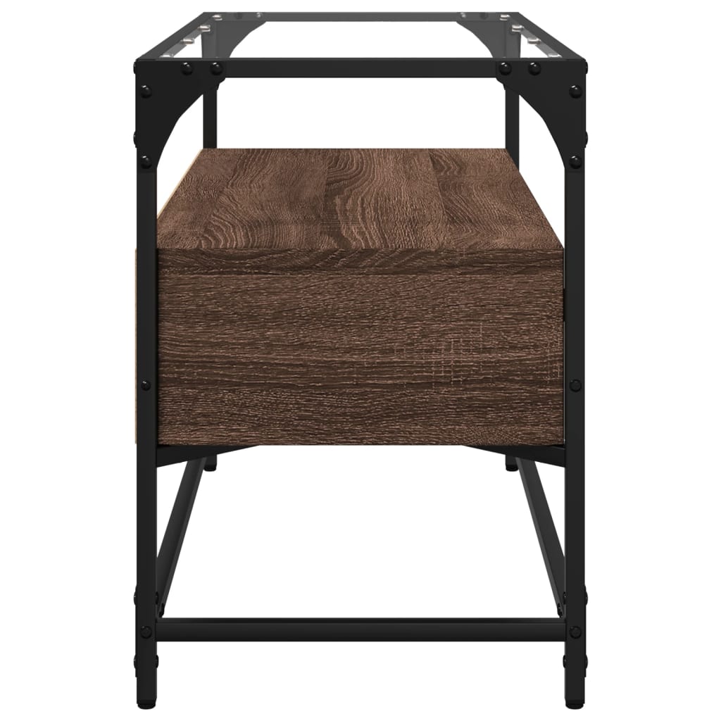 vidaXL Έπιπλο Τηλεόρασης Γυάλ Επιφάνεια Καφέ Δρυς 80x35x51εκ Επ Ξύλο