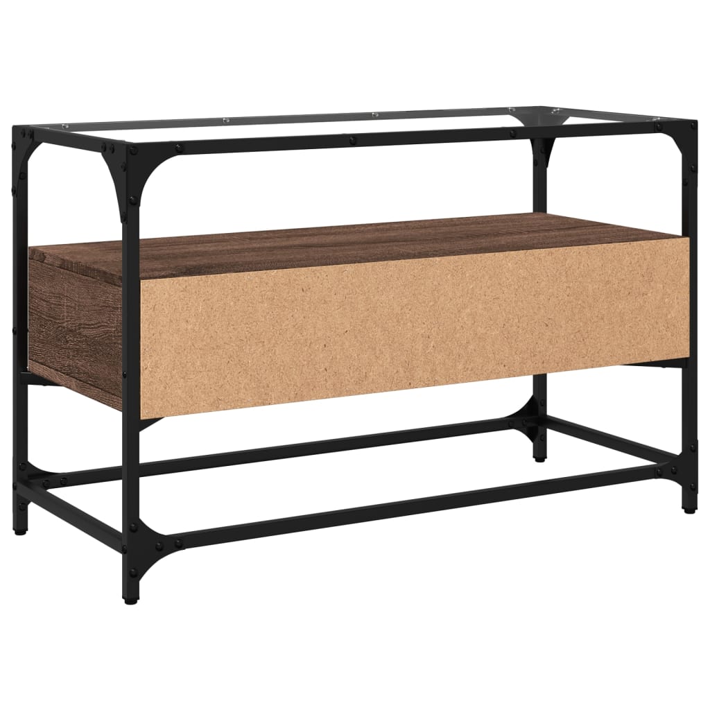 vidaXL Έπιπλο Τηλεόρασης Γυάλ Επιφάνεια Καφέ Δρυς 80x35x51εκ Επ Ξύλο