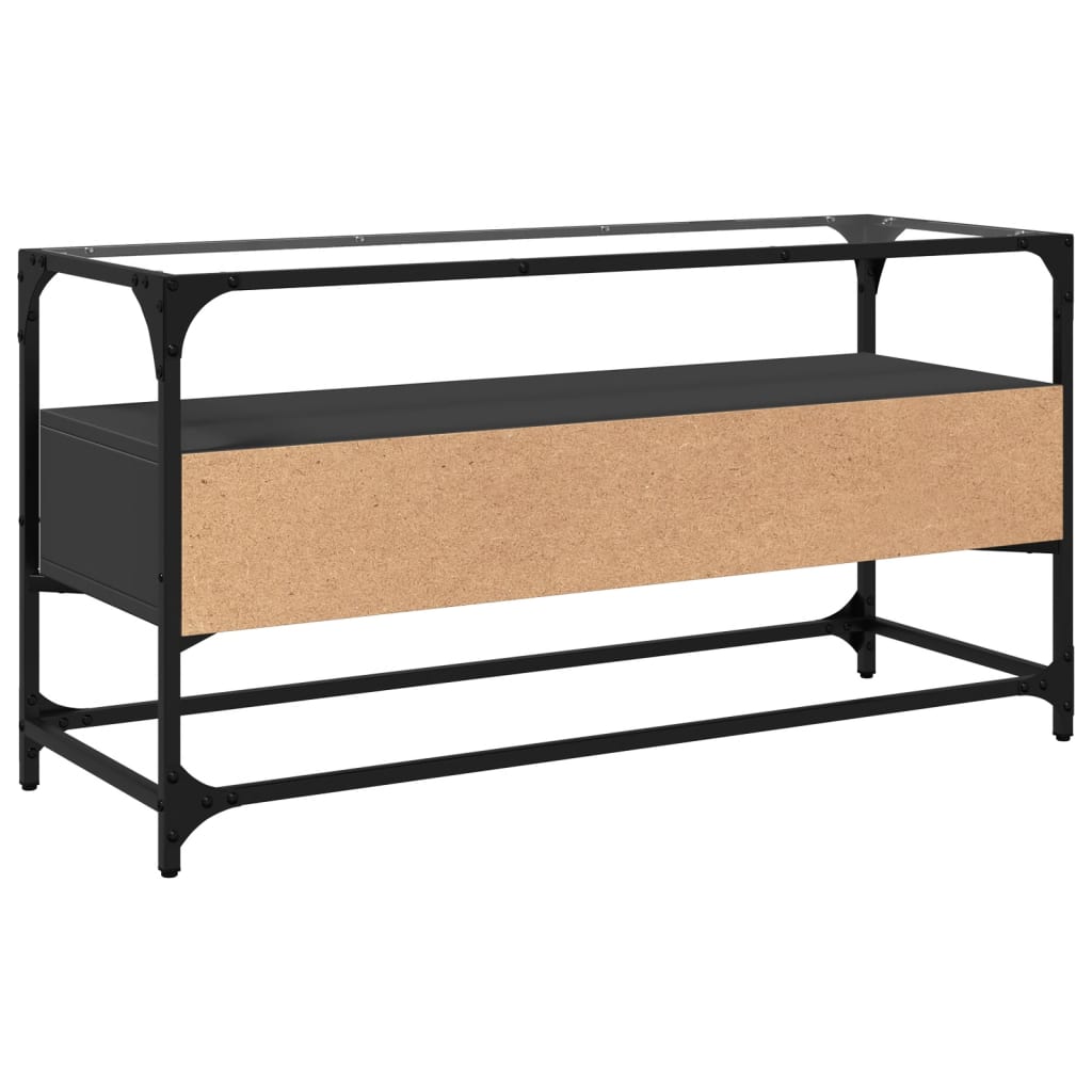 vidaXL Έπιπλο Τηλεόρασης Γυάλ Επιφάνεια Μαύρο 98x35x51εκ Επ Ξύλο