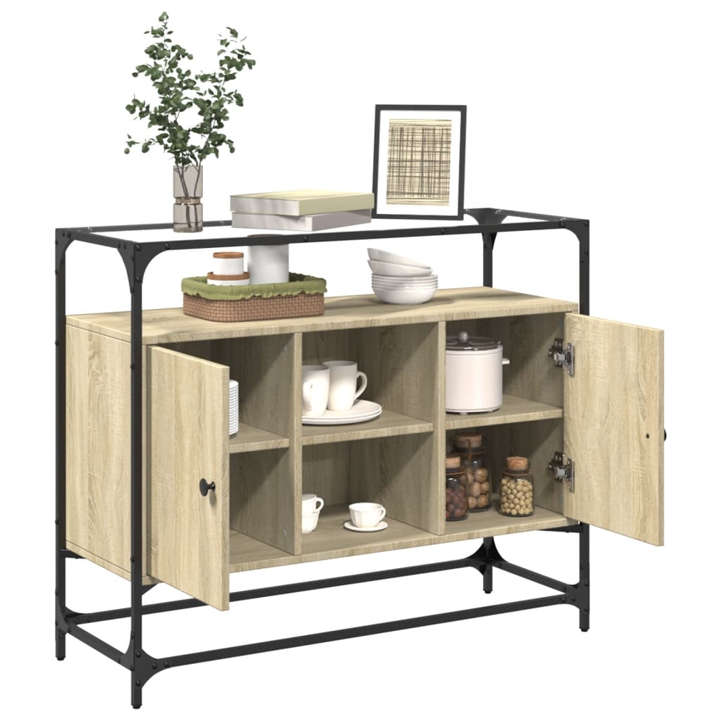 vidaXL Βοηθητικό Έπιπλο Γυάλ Επιφάνεια Sonoma Δρυς 98x35x81 εκ Επ Ξύλο