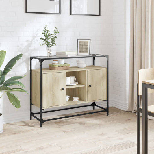 vidaXL Βοηθητικό Έπιπλο Γυάλ Επιφάνεια Sonoma Δρυς 98x35x81 εκ Επ Ξύλο