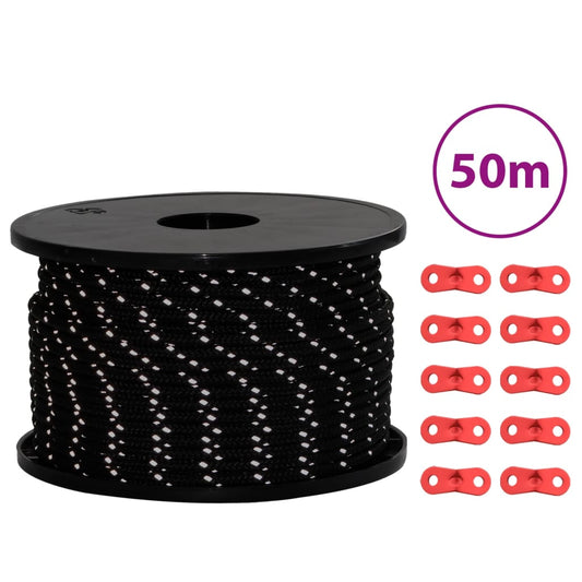 vidaXL Σχοινί με Εντατήρες Σκηνής με Ανακλ. Ταινίες/Κλειδιά 50 μ 5 χιλ