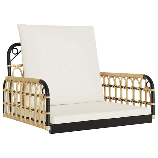 vidaXL Κουνιστή Καρέκλα 63x58x39 εκ. Συνθ. Ρατάν & Ατσάλι με Μαξιλάρια