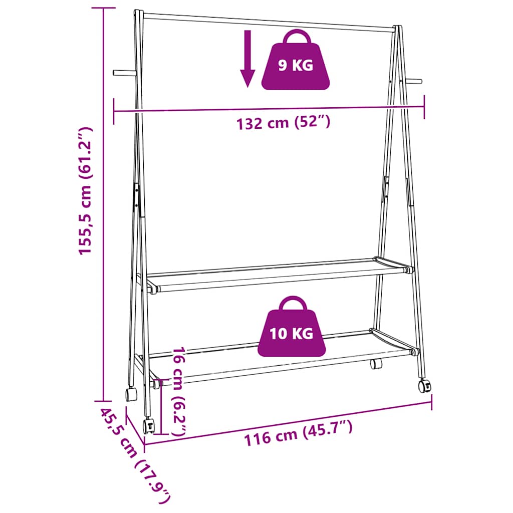 vidaXL Ράφι ρούχων με ράφια και ρόδες 132x45,5x155,5 εκ.Μπαμπού