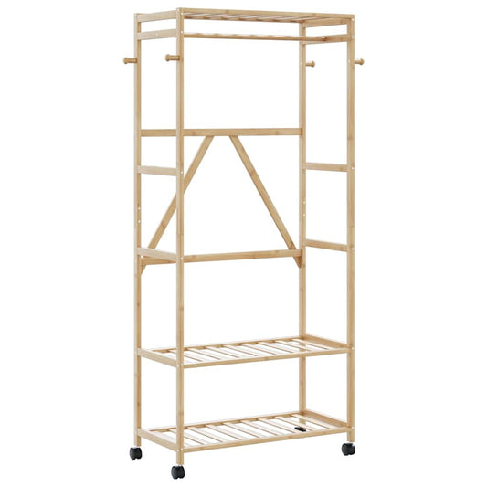 vidaXL Ράφι Ρούχων με Ράφια και Ρόδες 90x40x179,5 εκ. από Μπαμπού