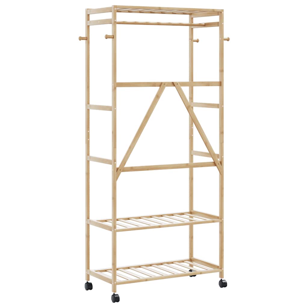 vidaXL Ράφι Ρούχων με Ράφια και Ρόδες 90x40x179,5 εκ. από Μπαμπού