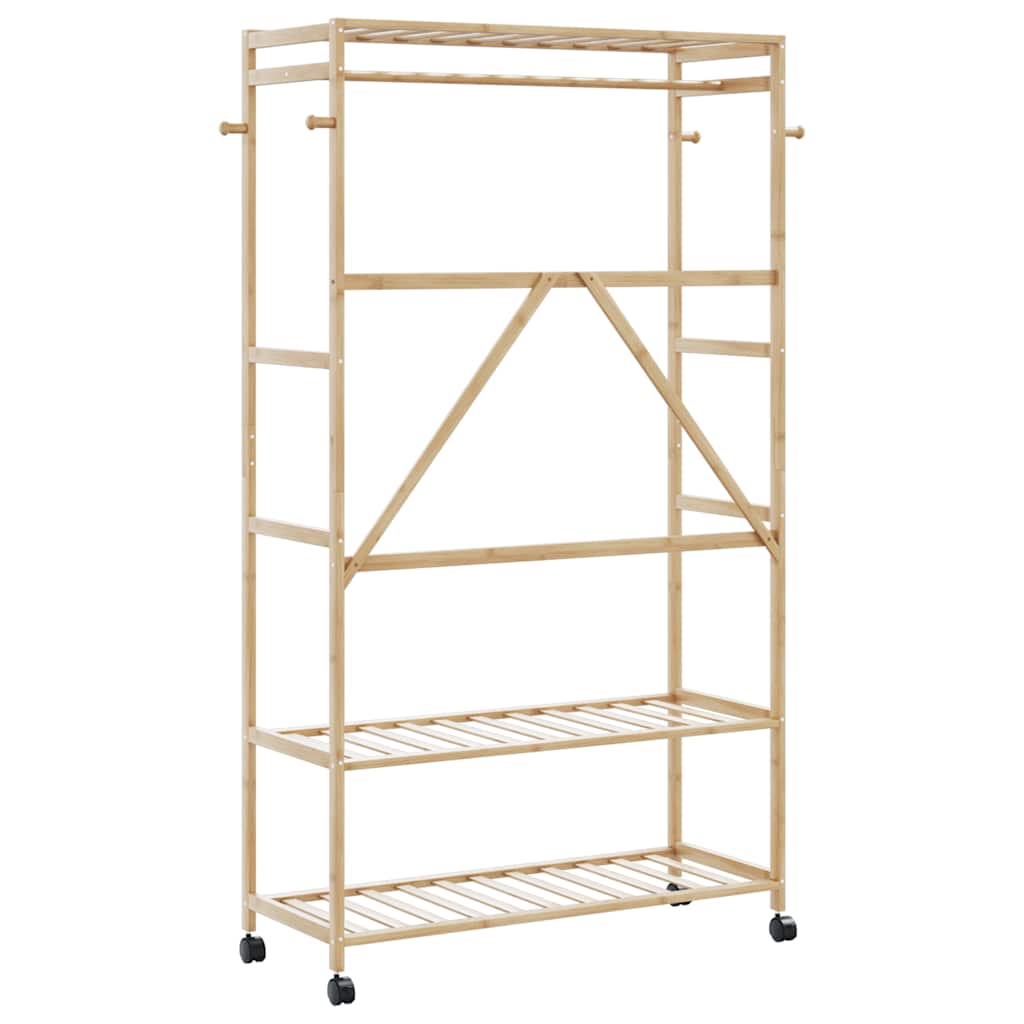 vidaXL Ράφι ρούχων με ράφια και ρόδες 110x40x180 εκ. Μπαμπού