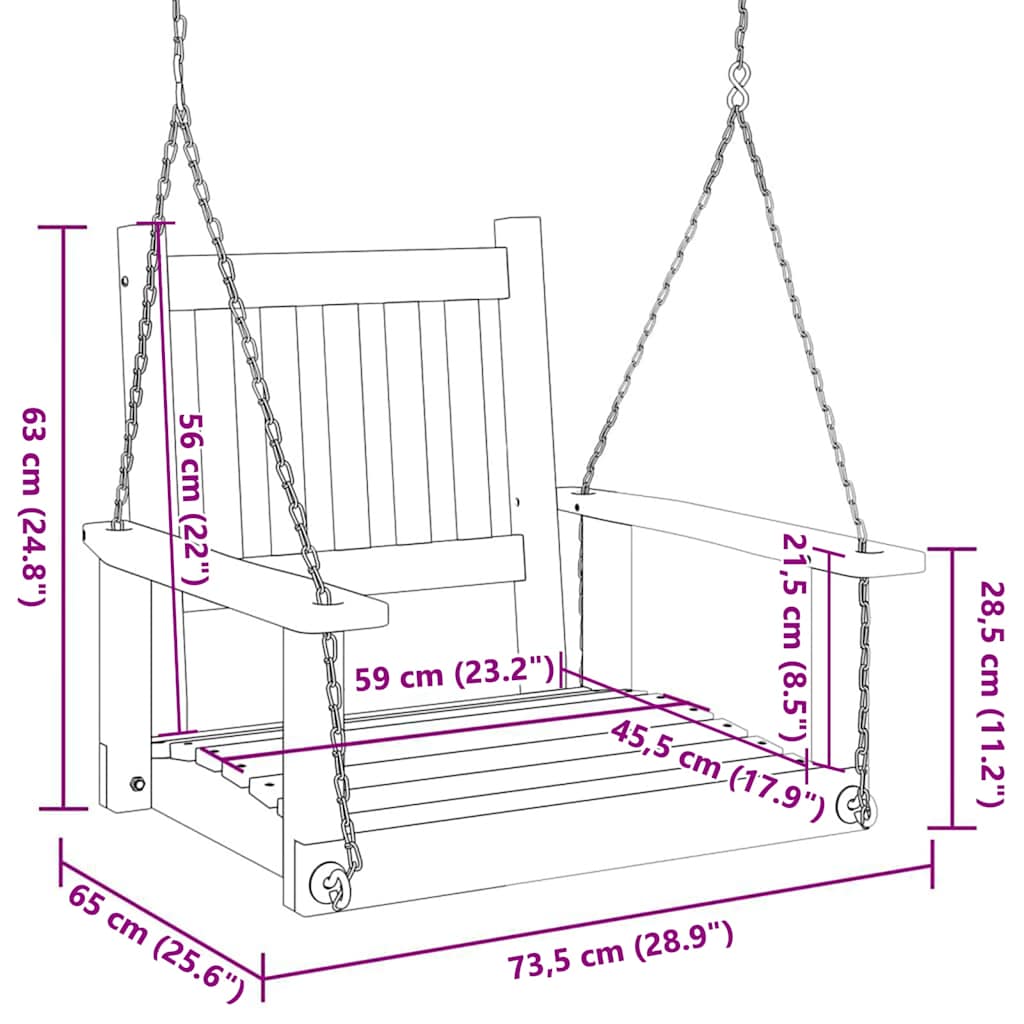 vidaXL Καρέκλα Κήπου Περιστρ. με Μεταλλικές Αλυσίδες Καφέ Μασίφ Ελάτη