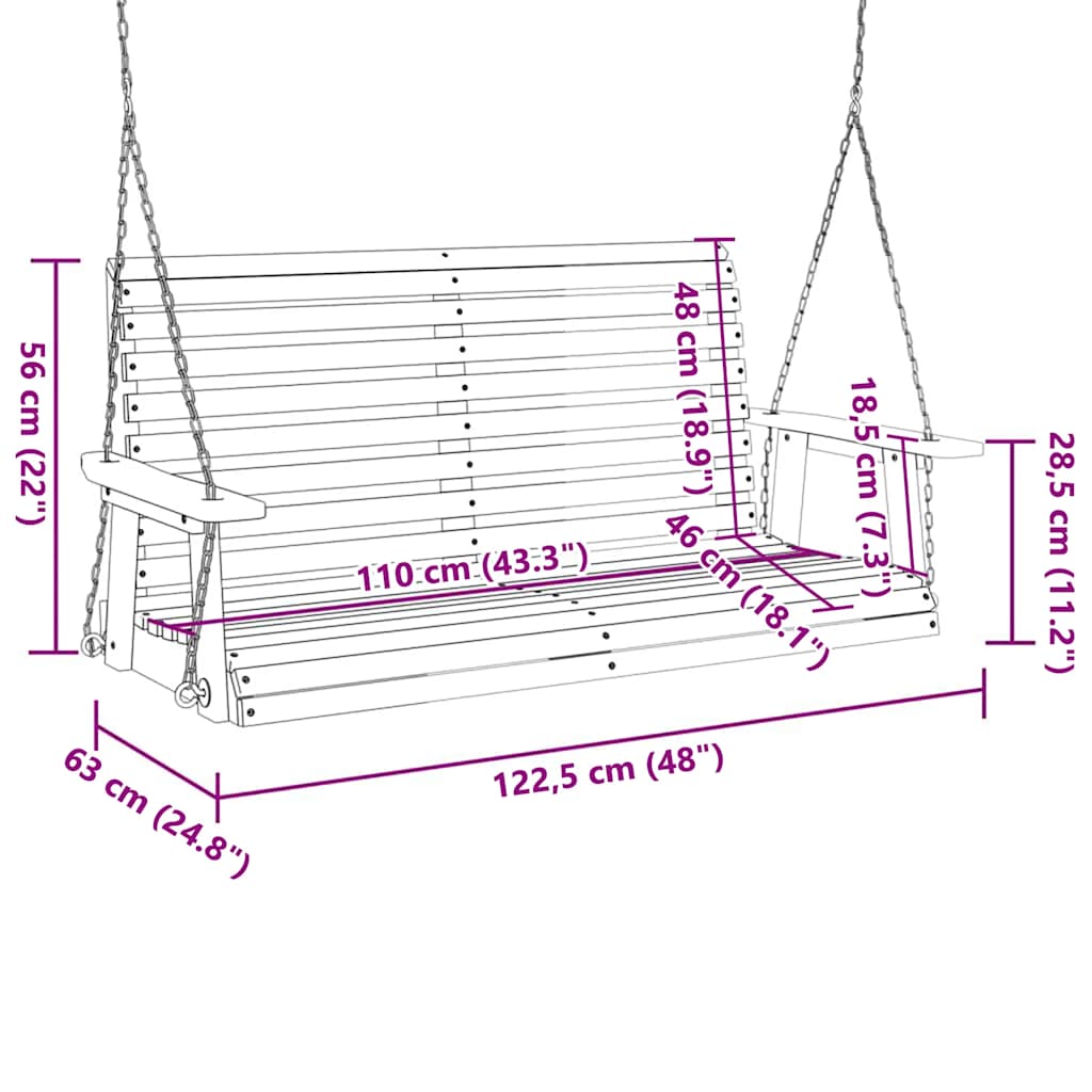 vidaXL Παγκάκι Κήπου Περιστρ. με Μεταλλικές Αλυσίδες Καφέ Μασίφ Ελάτη