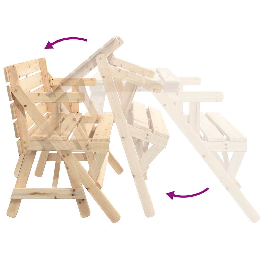 vidaXL Τραπέζι Πικνικ με Παγκάκια 2 σε 1 Μετατρέψιμο Μασίφ Ξύλο Ελάτης