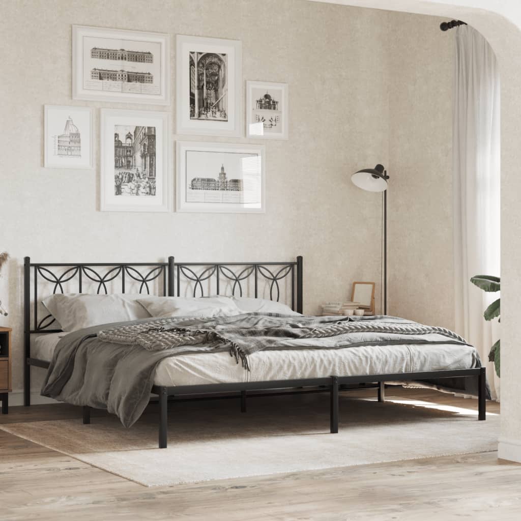 vidaXL Πλαίσιο Κρεβατιού με Κεφαλάρι Μαύρο 193 x 203 εκ. Μεταλλικό