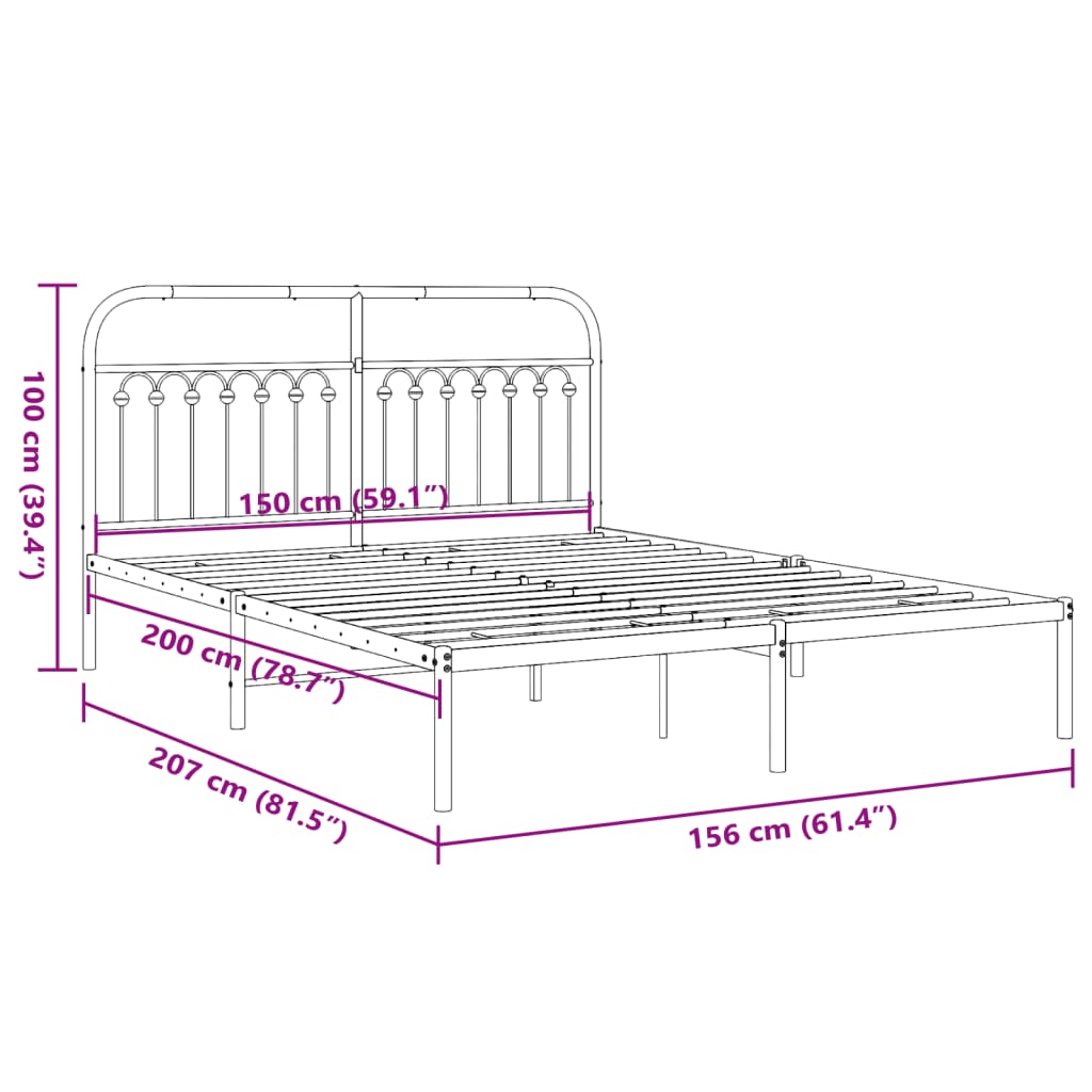 vidaXL Πλαίσιο Κρεβατιού με Κεφαλάρι Λευκό 150 x 200 εκ. Μεταλλικό