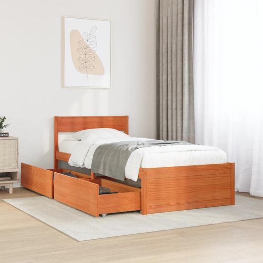vidaXL Σκελετός Κρεβ. Χωρίς Στρώμα Καφέ Κεριού 75x190 εκ Μασίφ Πεύκο