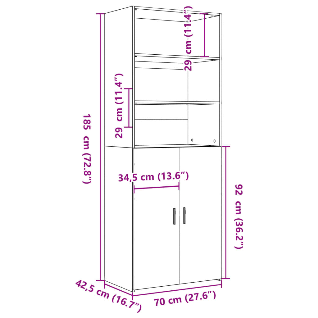 vidaXL Ντουλάπι Γκρι Sonoma 70x42,5x185 εκ. από Επεξεργασμένο Ξύλο