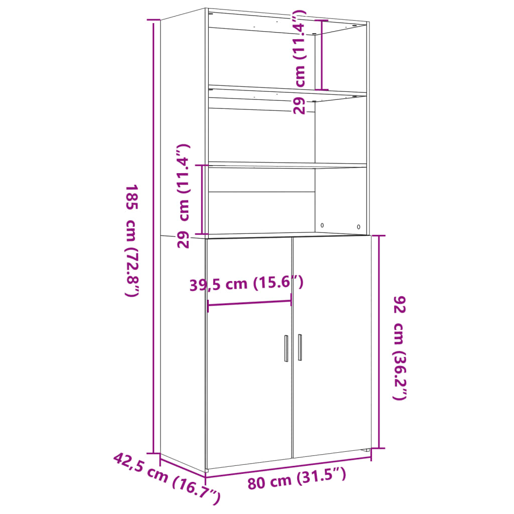 vidaXL Ντουλάπι Λευκό 80x42,5x185 εκ. από Επεξεργασμένο Ξύλο