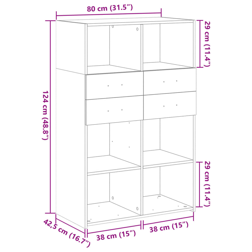 vidaXL Ντουλάπι Sonoma Δρυς 80x42,5x124 εκ. από Επεξεργασμένο Ξύλο