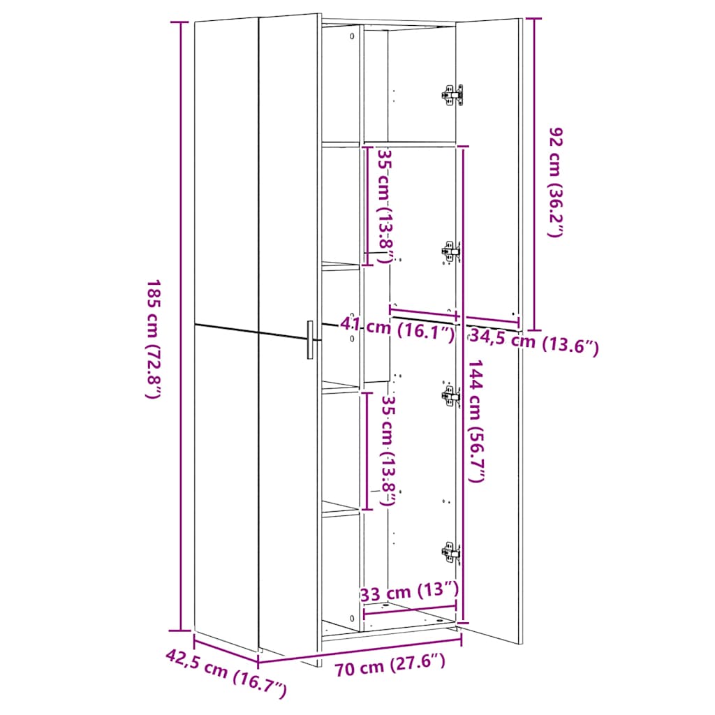 vidaXL Ντουλάπι Sonoma Δρυς 70x42,5x185 εκ. από Επεξεργασμένο Ξύλο