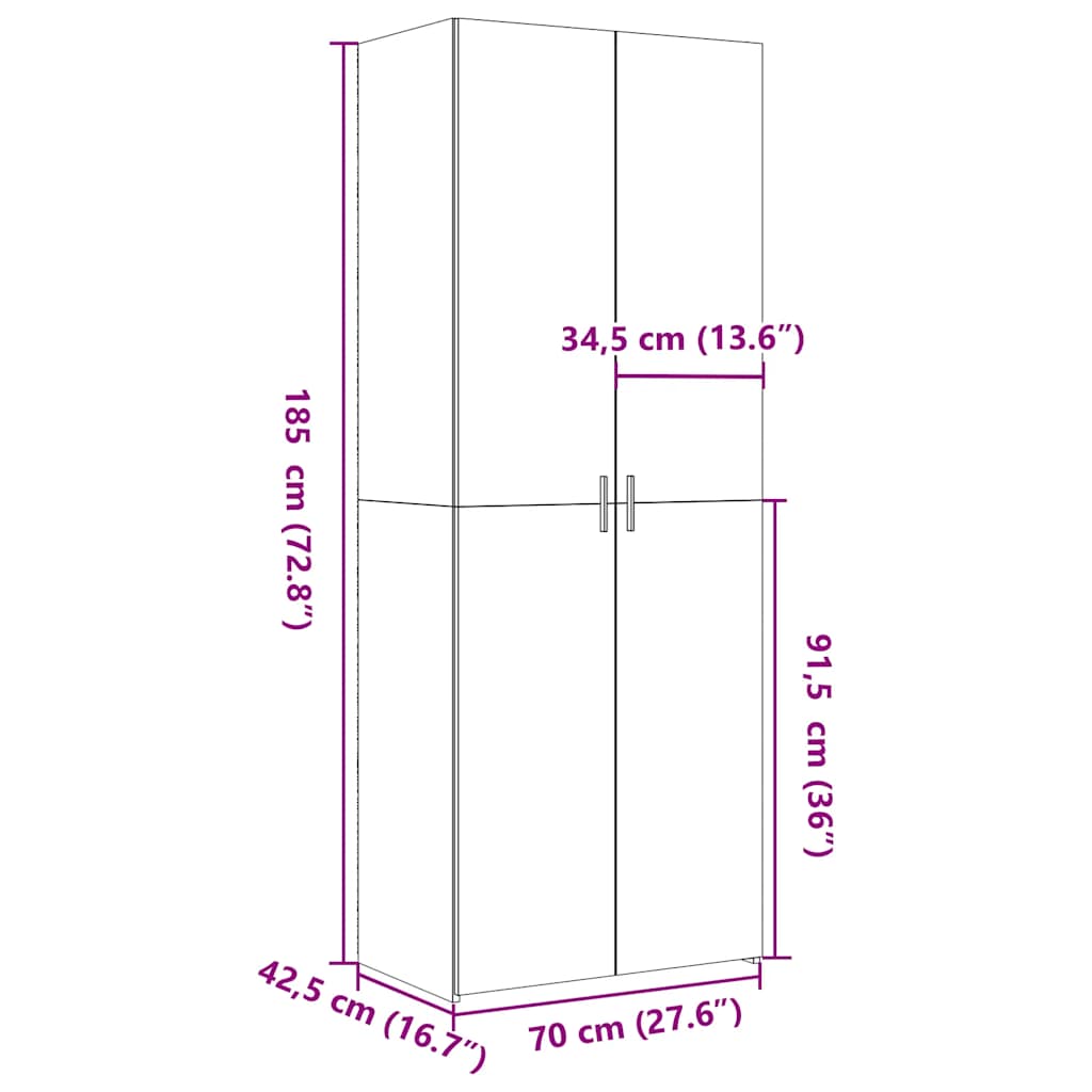 vidaXL Ντουλάπι Γκρι Sonoma 70x42,5x185 εκ. από Επεξεργασμένο Ξύλο