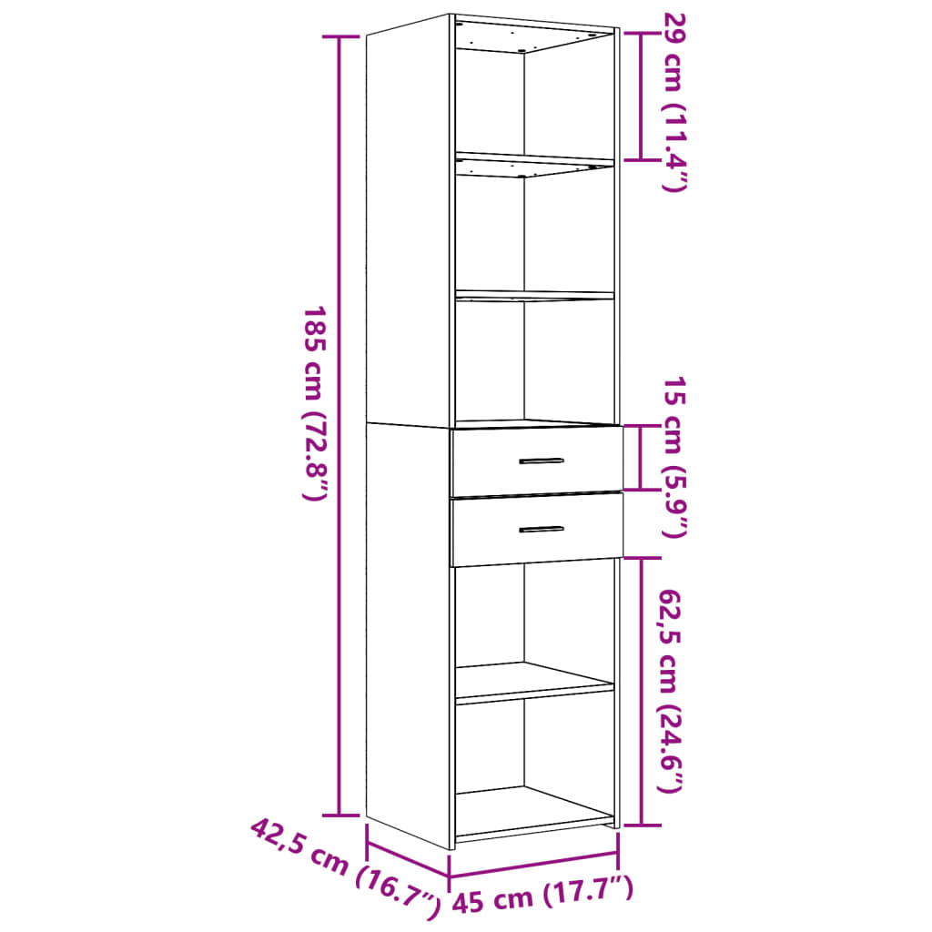vidaXL Ντουλάπι Λευκό 45x42,5x185 εκ. από Επεξεργασμένο Ξύλο